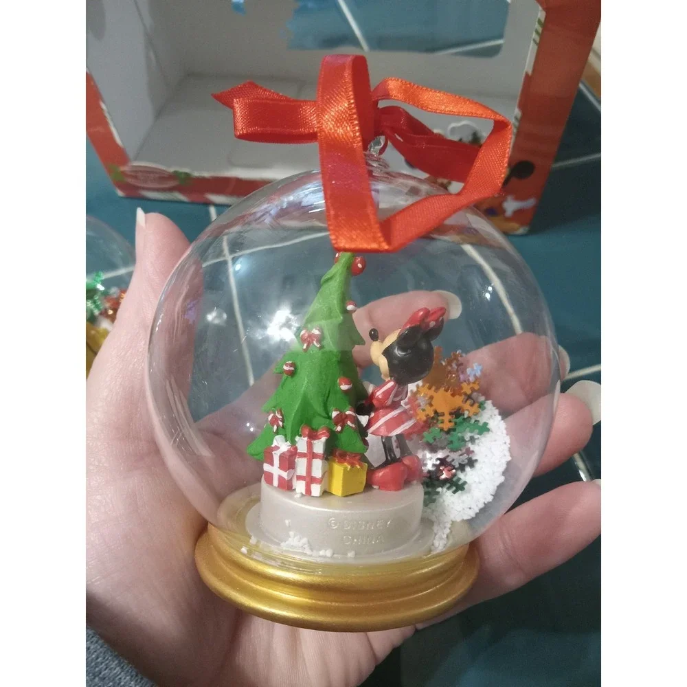 RARE‎ DISNEY STORE DATED 2010 MICKEY & MINNIE SNOW GLOBE ORNAMENT SET OF 2 Glass